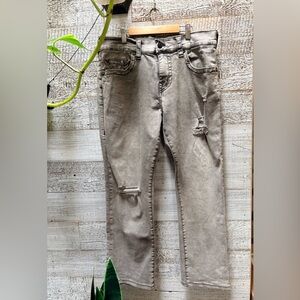 True Religion | "Ricky" Relaxed Straight Distressed Gray Wash Jeans - Men 32/27